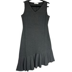 Fig Voyage Sz L Sleeveless VNeck Jersey Midi Dress Asymmetric Ruffle Hem Neutral